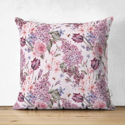 Floral Pillow Cover|Summer Trend Cushion Case|Powder Pink Home Decor|Heartwarming Floral Suede Cushion|Digital Print Square Pillow Case