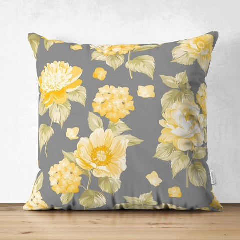 Floral Pillow Cover|Summer Trend Cushion Case|Pink and Yellow Flowers Case|Heartwarming Floral Suede Cushion|Bold Striped Floral Home Decor