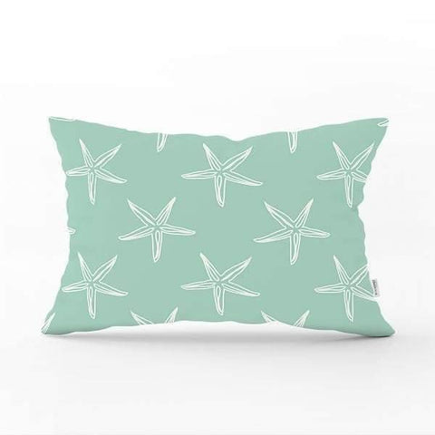 Beach House Pillow Cover|Rectangle Coastal Cushion Case|Decorative Sea Creatures Pillow|Oyster Seashell Starfish and Coral Cushion Cover
