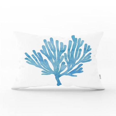 Beach House Pillow Cover|Rectangle Coastal Cushion Case|Decorative Sea Creatures Pillow|Turquoise Seahorse Oyster Seashell Starfish Pillow