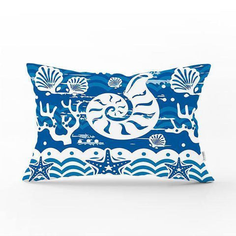 Beach House Pillow Cover|Rectangle Coastal Cushion Case|Decorative Ship Lighthouse Wheel Pillow Cover|Blue White Nautical Sailing Pillow