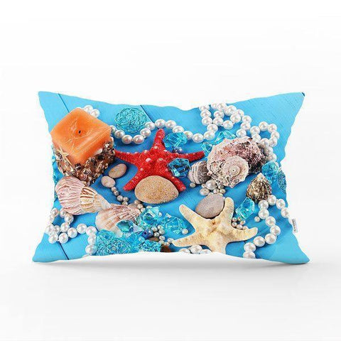Beach House Pillow Cover|Rectangle Coastal Cushion Case|Decorative Sea Creatures Pillow|Summer Trend Pillow|Red Starfish Coastal Home Decor