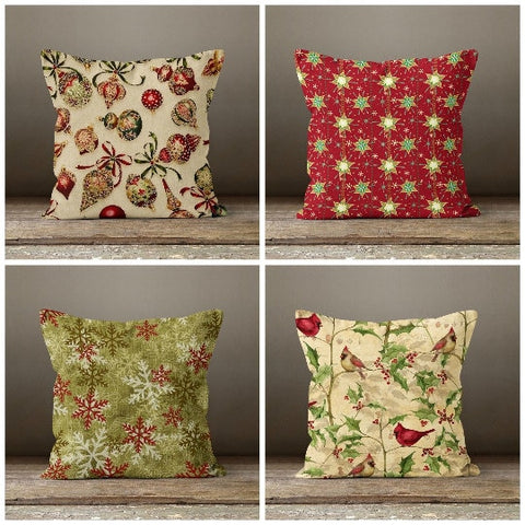 Christmas Pillow Covers|Xmas Red Bird Decor|Winter Decorative Pillow Case|Xmas Throw Pillow|Snowflake Pillow|Cardinal Bird Xmas Home Decor