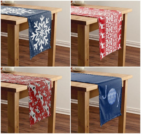 Christmas Table Runners|Winter Trend Table Runner|Red Blue Home Decor|Farmhouse Kitchen Decor|Xmas Reindeer Decor|Xmas Joy Decor Tablecloths