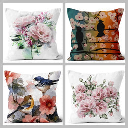 Floral Bird Pillow Case|Bird and Flower Pillow Cover|Decorative Floral Cushion Case|Housewarming Boho Pillow|Farmhouse Powder Pink Pillows