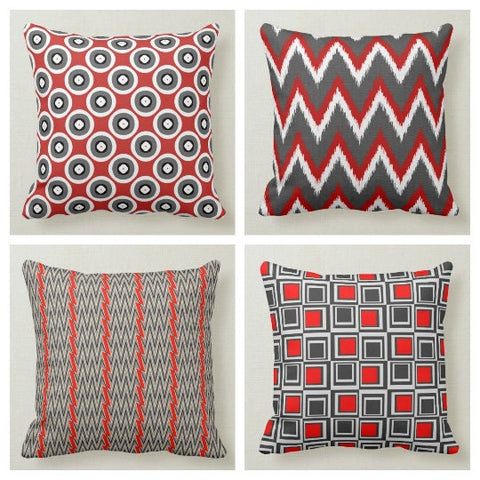 Red Gray Pillow Covers|Geometric Cushion Case|Decorative Gray Living Room Pillow|Bedding Home Decor|Housewarming Pillow|Throw Pillow Case