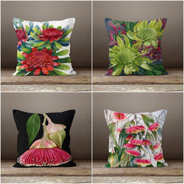 Floral Pillow Cover|Summer Trend Pillow Cover|Decorative Pillow Cover|Housewarming Floral Cushion Case|Throw Pillow Case|Red Green Pillow