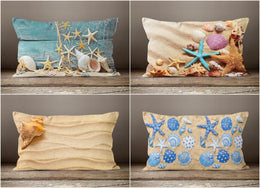 Beach House Pillow Case|Coastal Lumbar Pillow Cover|Rectangle Nautical Cushion|Coastal Lumbar Pillow|Seashell Home Decor|Nautical Pillow Top