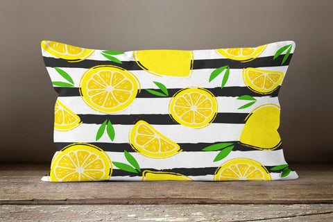 Floral Lemon Lumbar Pillow Case|Striped Citrus Pillow Top|Mandarin Slice Pillow|Rectangle Cushion|Lemon Lumbar Pillow|Summer Trend Pillow