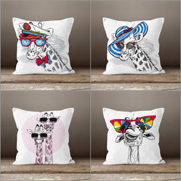 Giraffe Pillow Cover|Animal Print Throw Pillow Case|Decorative Pillow Cover|Housewarming Cushion Case|Giraffe with Sunglasses Pillow Cover