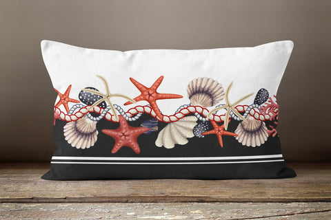 Beach House Pillow Case|Coastal Lumbar Pillow|Starfish Cushion|Navy Anchor Rectangle Lumbar Pillow|Seashell Pillow Cover|Octopus Pillow Top
