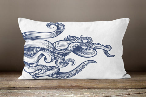 Beach House Pillow Case|Coastal Lumbar Pillow|Starfish Cushion|Navy Anchor Rectangle Lumbar Pillow|Seashell Pillow Cover|Octopus Pillow Top