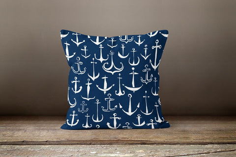 Nautical Pillow Case|Navy Marine Pillow Cover|Decorative Beach Cushion|Seaside Anchor Throw Pillow|Red Blue and Turquoise Coastal Home Decor