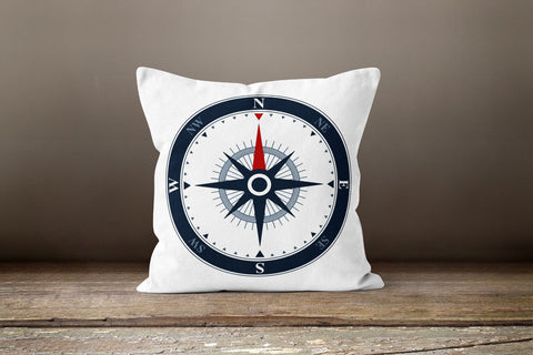 Nautical Pillow Case|Navy Marine Pillow Cover|Decorative Beach Cushion Case|Anchor and Wheel Throw Pillow|Naval Compass Coastal Home Decor