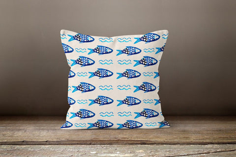 Beach House Pillow Case|Fish Throw Pillow Cover|Decorative Nautical Cushion Case|Colorful Sea Pillow Top|Coastal Summer Trend Home Decor