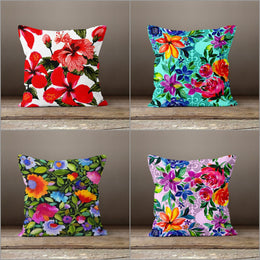Floral Pillow Cover|Colorful Flowers Cushion Case|Square Throw Pillow|Summer Trend Home Decor|Housewarming Gift Idea|Outdoor Pillow Cover