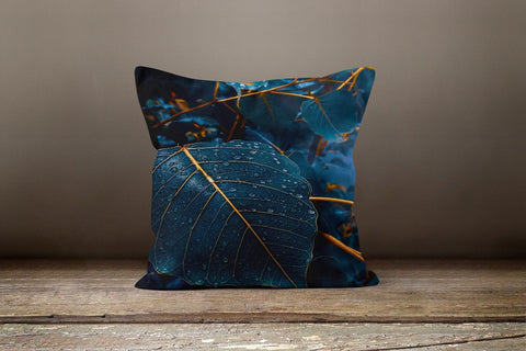 Floral Lemon Pillow Cover|Decorative Lemonade Cushion Case|Blue and Gray Leaves Home Decor|Housewarming Citrus Pillow|Farmhouse Pillow Case
