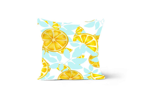 Floral Lemons Pillow Cover|Decorative Lemon Cushion|Lemon on Turquoise Background|Housewarming Yellow Citrus|Farmhouse Floral Pillow Case
