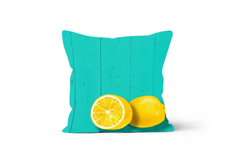 Floral Lemons Pillow Cover|Decorative Lemon Cushion|Lemon on Turquoise Background|Housewarming Yellow Citrus|Farmhouse Floral Pillow Case
