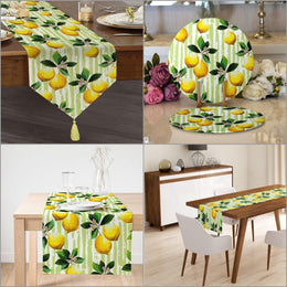 Set of 2 Placemat & Table Runner|Floral Lemon Table Top|Lemon Supla Table Mat|Round American Service Dining Underplate|Lemon Coasters