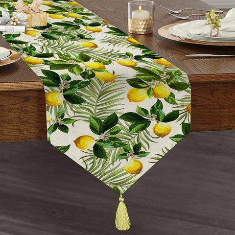 Lemon Placemat & Table Runner|Floral Lemon Table Top|Set of 2 Lemon Supla Table Mat|Round American Service Dining Underplate|Lemon Coasters