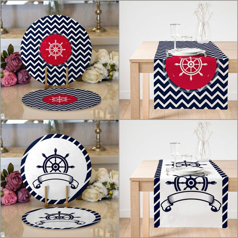 Nautical Placemat & Table Runner|Beach House Table Top|Set of 2 Coastal Supla Table Mat|Round American Service Dining Underplate and Coaster