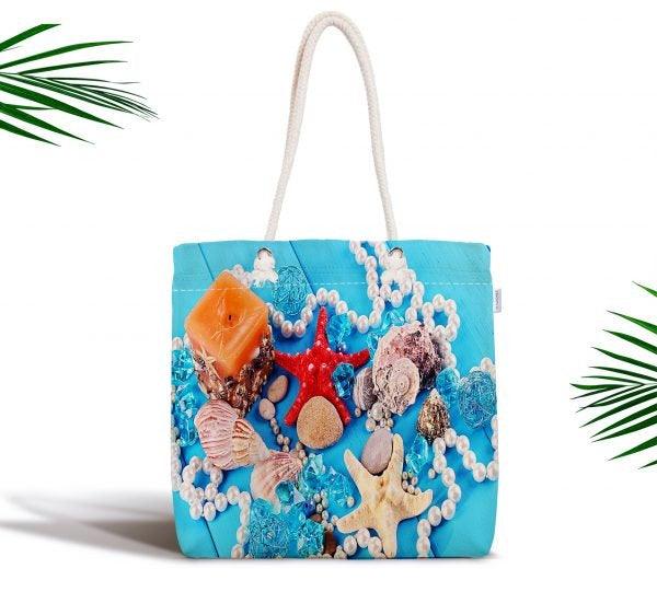 Coastal Shoulder Bag|Colorful Starfish Fabric Handbag|Seashells Handbag|Marine Beach Tote Bag|Digital Print Messenger Bag|Summer Trend Bag