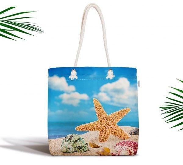 Coastal Shoulder Bag|Colorful Starfish Fabric Handbag|Seashells Handbag|Marine Beach Tote Bag|Digital Print Messenger Bag|Summer Trend Bag