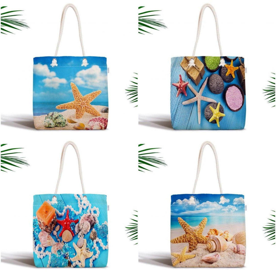 Coastal Shoulder Bag|Colorful Starfish Fabric Handbag|Seashells Handbag|Marine Beach Tote Bag|Digital Print Messenger Bag|Summer Trend Bag