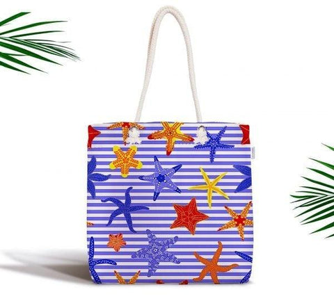 Coastal Shoulder Bag|Starfish Fabric Handbag|Seashell Seahorse and Oyster Handbag|Marine Beach Tote Bag|Digital Print Summer Messenger Bag