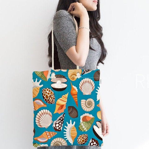 Coastal Shoulder Bag|Sea Creatures Fabric Handbag|Colorful Seashells Handbag|Marine Beach Tote Bag|Digital Print Messenger Bag|Summer Bag