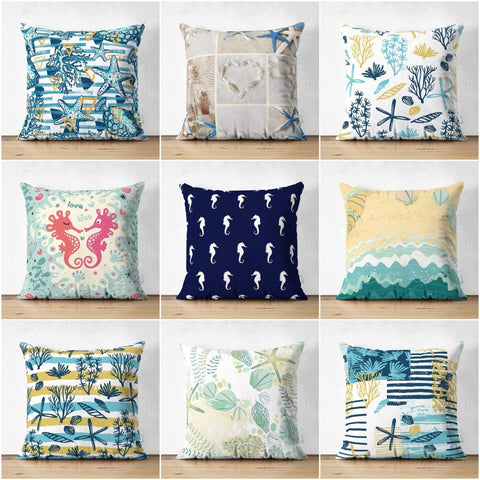 Beach House Pillow Cover|High Quality Suede Coastal Cushion Case|Decorative Sea Creatures Pillow|Summer Trend Pillow|Coastal Home SKU1450