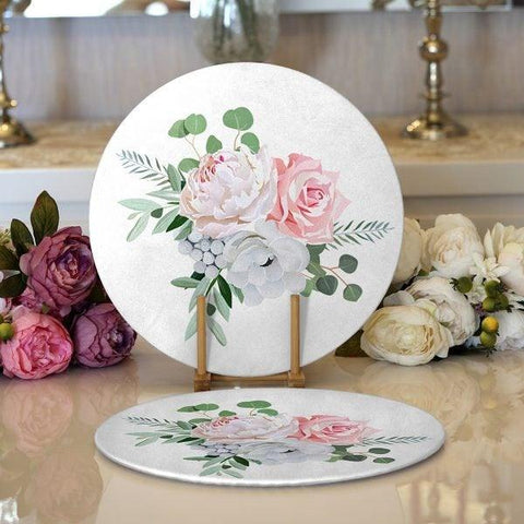 Floral Placemat|Set of 2 Flower Supla Table Mat|Purple Flowers Round American Service Dining Underplate|Farmhouse Style Floral Coasters