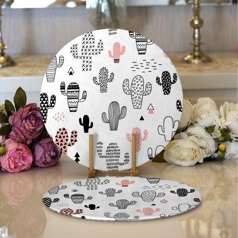 Cactus Placemat|Set of 2 Cactus Supla Table Mat|Succulent Round American Service Dining Underplate|Farmhouse Style Cactus Painting Coaster