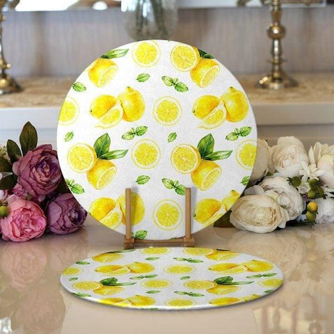 Lemon Placemat|Set of 2 Lemon Supla Table Mat|Lemon Tree Round American Service Dining Underplate|Farmhouse Style Yellow Lemon Coasters