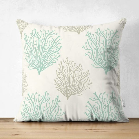 Beach House Pillow Cover|Coastal Cushion Case|Decorative Starfish Coral Seashell Pillow Top|Summer Trend Throw Pillow|Blue Marine Home Decor