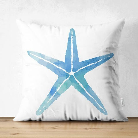 Beach House Pillow Cover|Coastal Cushion Case|Decorative Starfish Coral Seashell Pillow Top|Summer Trend Throw Pillow|Blue Marine Home Decor