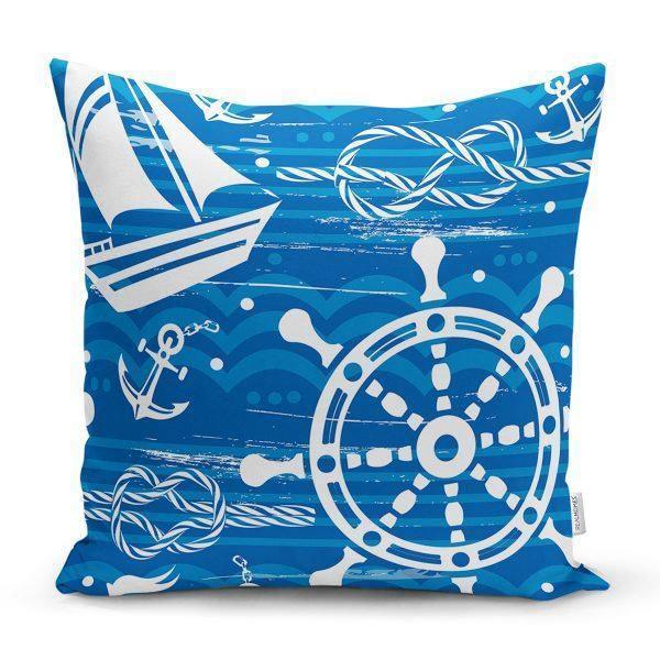 Nautical Pillow Case|Navy Anchor Pillow Cover|Decorative Yacht Cushions|Wheel and Life Saver Pillow|Naval Compass Decor|Marine Throw Pillow