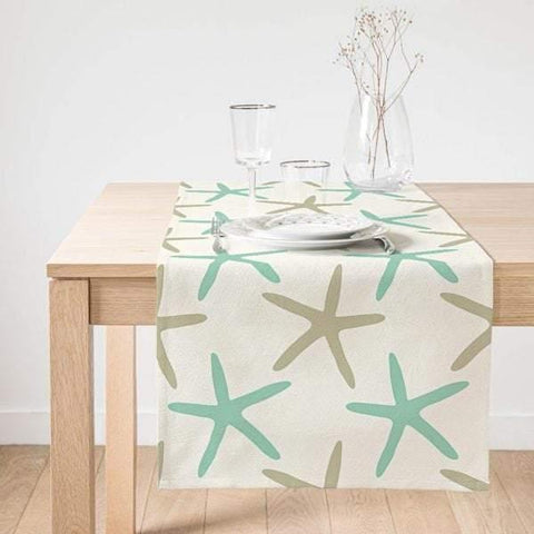 Beach Table Runner|High Quality Suede Starfish Table Runner|Seashell Table Cover|Decorative Nautical Tabletop|Outdoor Beach House Decor