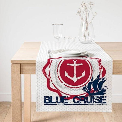 Nautical Table Runner|High Quality Suede Navy Anchor Table Runner|Wheel Table Cover|Decorative Nautical Tabletop|Outdoor Beach House Decor
