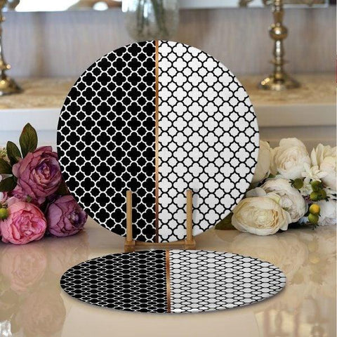 Geometric Placemat|Set of 2 Black White Supla Table Mat|Decorative Round American Service Dining Underplate|Black White Design Coasters