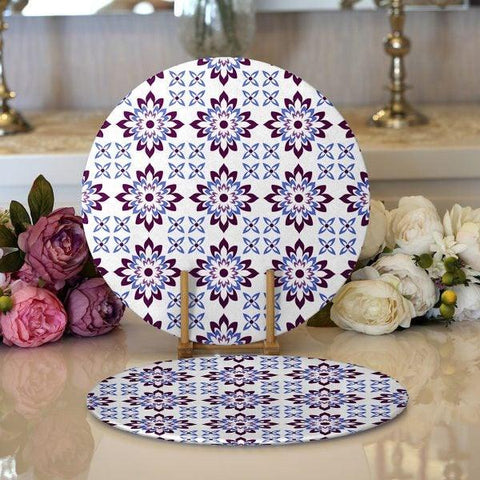 Tile Pattern Placemat|Set of 2 Geometric Supla Table Mat|Decorative Round American Service Dining Underplate|Geometric Design Coasters