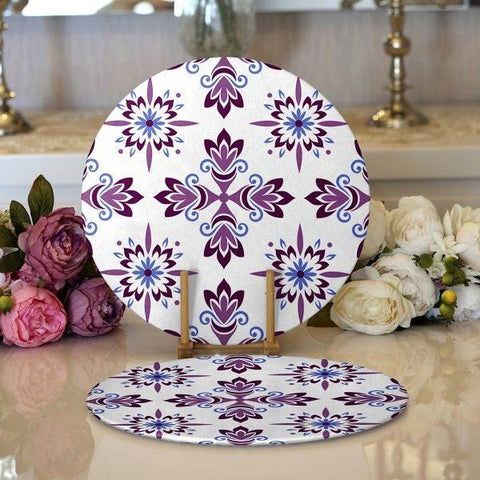Tile Pattern Placemat|Set of 2 Geometric Supla Table Mat|Decorative Round American Service Dining Underplate|Geometric Design Coasters