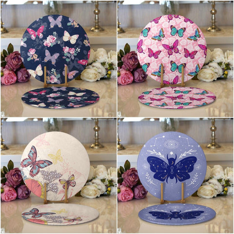 Butterfly Placemat|Set of 2 Butterfly Supla Table Mat|Decorative Round American Service Dining Underplate|Colorful Butterfly Coasters