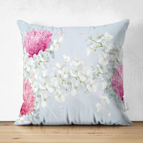 Floral Pillow Cover|Summer Trend Cushion Case|Pinky and Gray Floral Decor|Decorative Suede Floral Cushion Cover|Digital Print Spring Trend