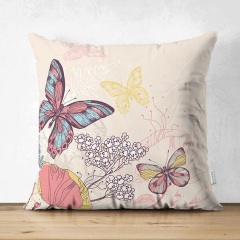 Butterfly Pillow Cover|Colorful Butterflies Floral Decor|Butterfly and Stone Suede Cushion Cover|Digital Print Summer Trend Cushion Case