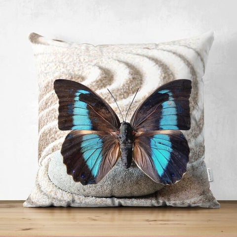 Butterfly Pillow Cover|Colorful Butterflies Floral Decor|Butterfly and Stone Suede Cushion Cover|Digital Print Summer Trend Cushion Case