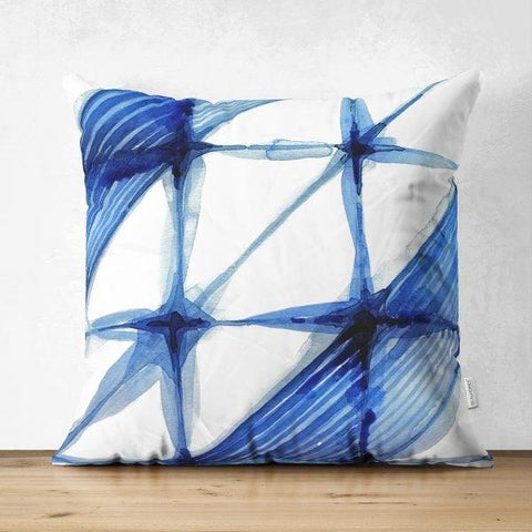 Abstract Pillow Cover|Modern Design Suede Pillow Case|Blue and White Home Decor|Decorative Pillow Case|Farmhouse Style Authentic Pillow Case