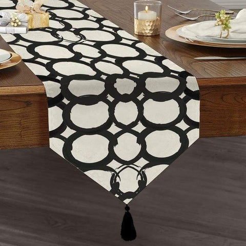 Black & White Geometric Table Runner|High Quality Triangle Chenille Table Runner|Decorative Tabletop|Psychedelic Home Decor|Tasseled Runner
