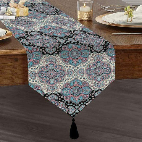 Decorative Table Runner|High Quality Triangle Chenille Table Runner|Ethnic Pattern Table Runner|Bohemian Style Authentic Tasseled Runner